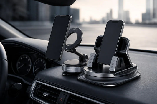 Premium car dashboard with suction and magnetic phone mount setups