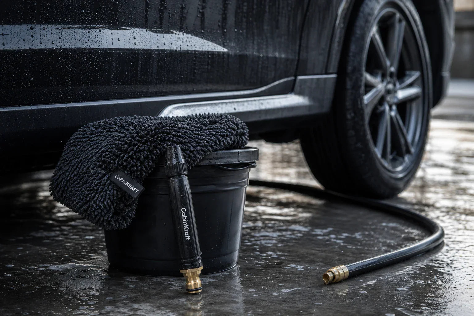 Premium driveway car wash kit with hose spray nozzle and microfiber towels