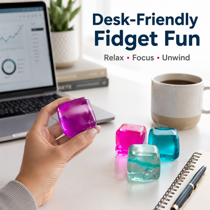 4-Piece Desk Squishy Stress Relief Toy Set - Pink, Purple, Blue & Green